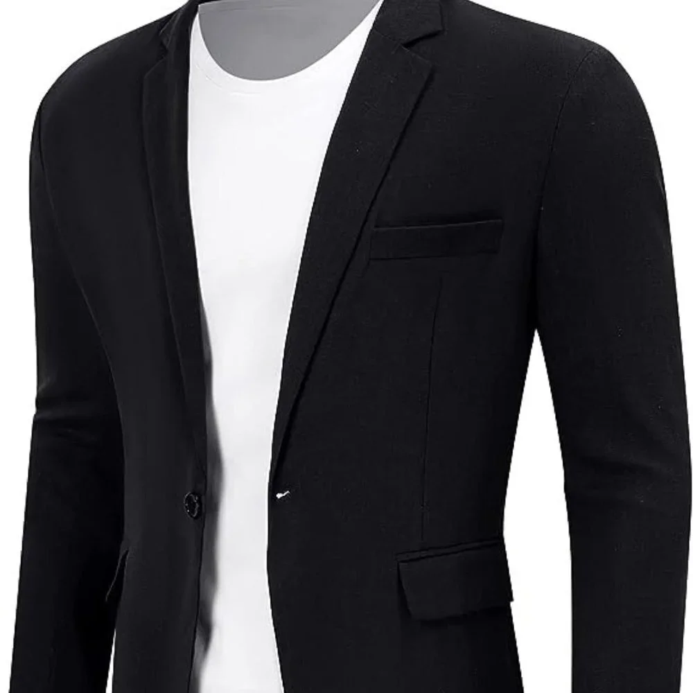 BOGO Casual Sport Coat Lightweight Linen Blazer One Button Business Suit Jackets